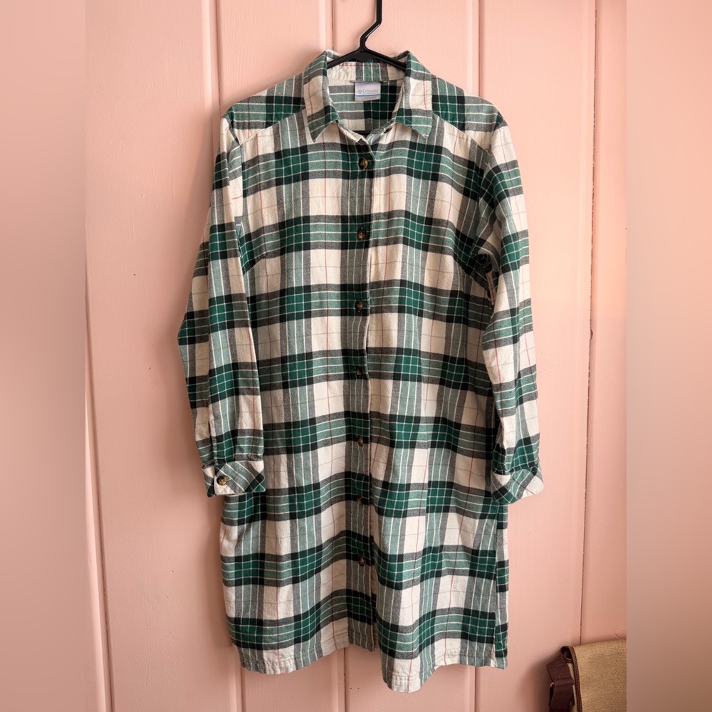 Columbia Womens 100% Cotton Green and Cream Plaid dress sz M